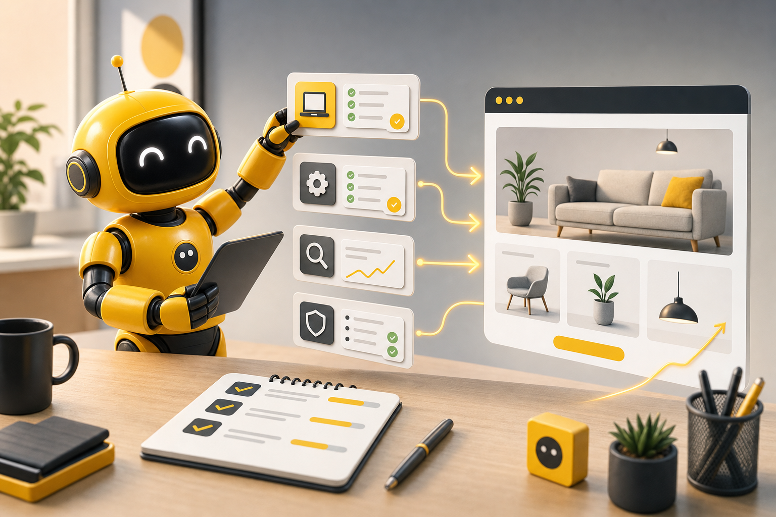 Theo robot organizing website maintenance tasks and growth updates